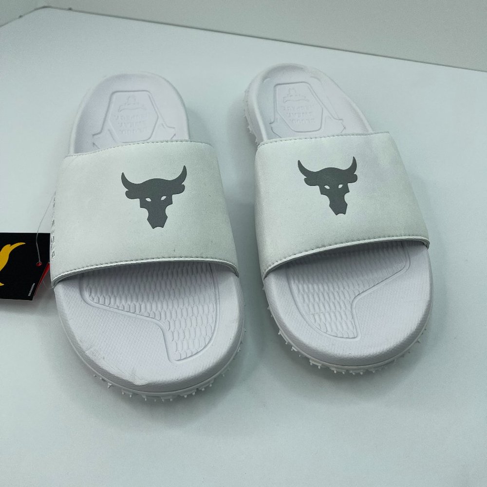NEW Under Amour Project Rock Slide Sandals White Men's Size 8 3023762 101